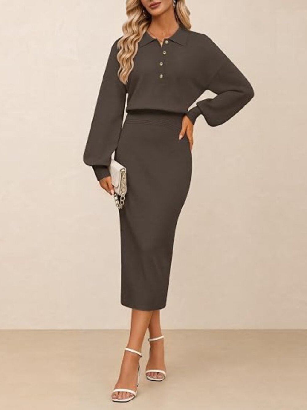 Women's Fall Long Sleeve Bodycon Midi Sweater Dress